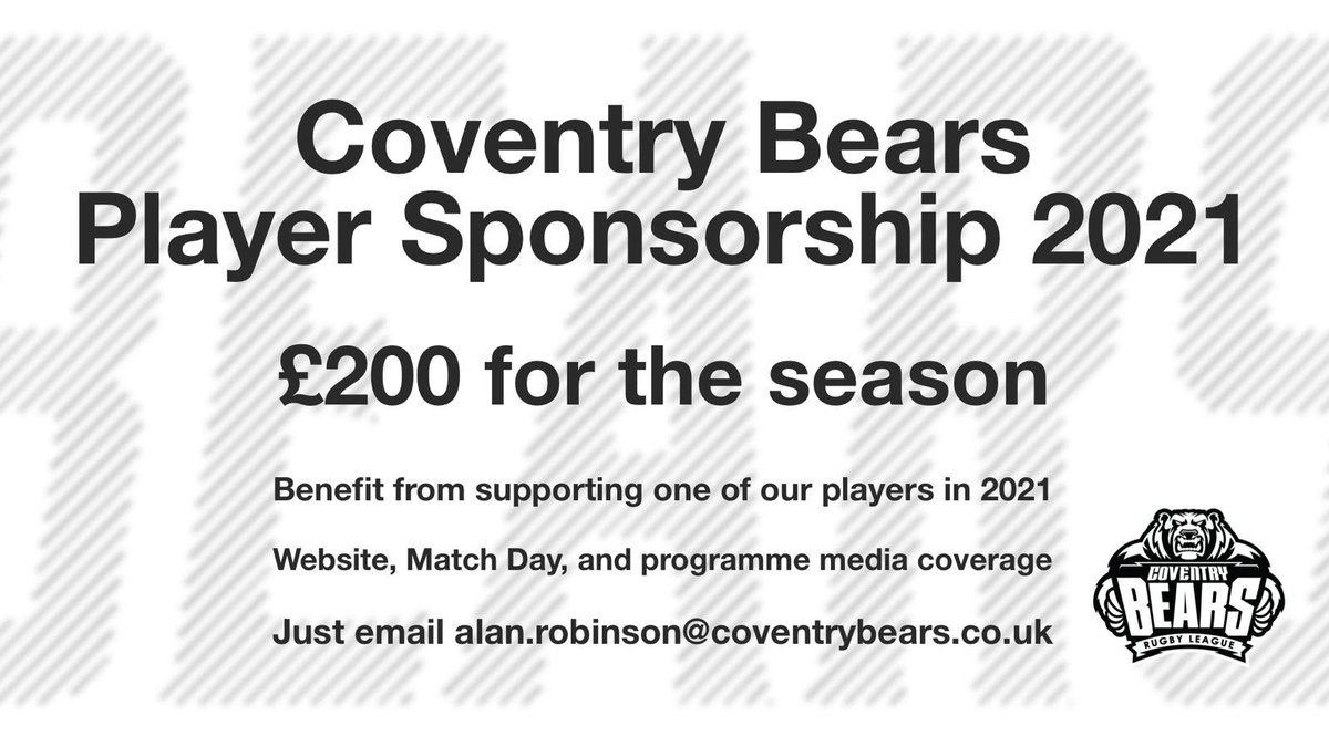 Looking for a sponsor for the 2021 season, any help much appreciated 🙌🙌🙌 @CoventryBearsRL