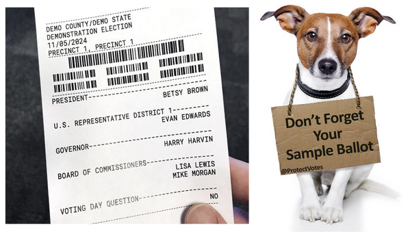 Do NOT assume your memory is good enough to verify these printouts without reference to a completed sample ballot. Notice that party affiliation (D or R) is not typically included on the printout. Would you really remember the name of ur choice for the Board of Commissioners? 11/