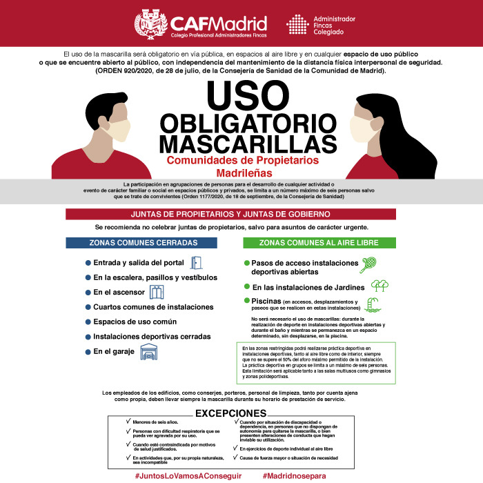 CAFMadrid's tweet image. Hemos actualizado nuestra guía sobre el uso de la mascarilla en las comunidades de propietarios.