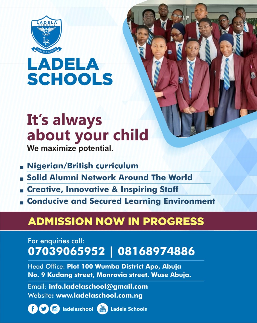 ladelaschool's tweet photo. Admission for 2020/2021 Academic Year.
#ladelaschool 
#Nigeria 
#Abuja 
#admissions 
#Education 
#parents https://t.co/Crbbcq93wI