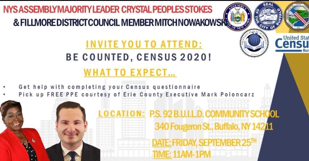 mitchnowakowski's tweet photo. 📋🖊 Join me and NYSA Majority Leader Crystal Peoples-Stokes on Friday to complete your Census! #BeCounted2020 @CPeoplesStokes @uscensusbureau @markpoloncarz @Buffalo_Schools https://t.co/IKowIAhpUs