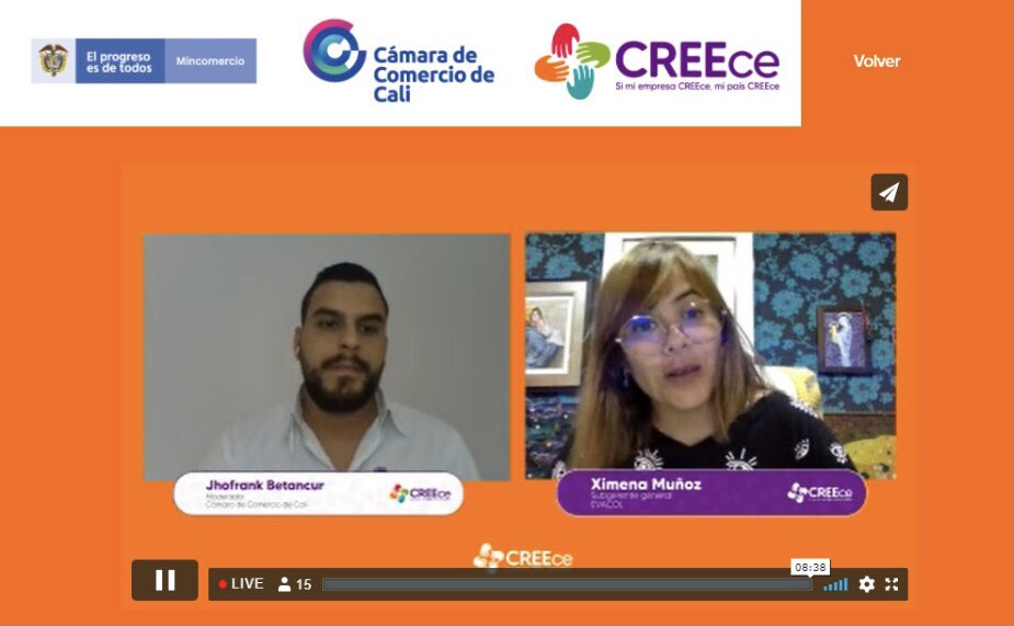 ProgramaCREEce's tweet photo. #CREEce | paralelamente contamos con la presencia de Ximena Muñoz gerente de #EVACOL , quien a través de su inspiradora historia lleva a los empresarios a #ReactivaTuComercio . https://t.co/G6CFm0RYQT