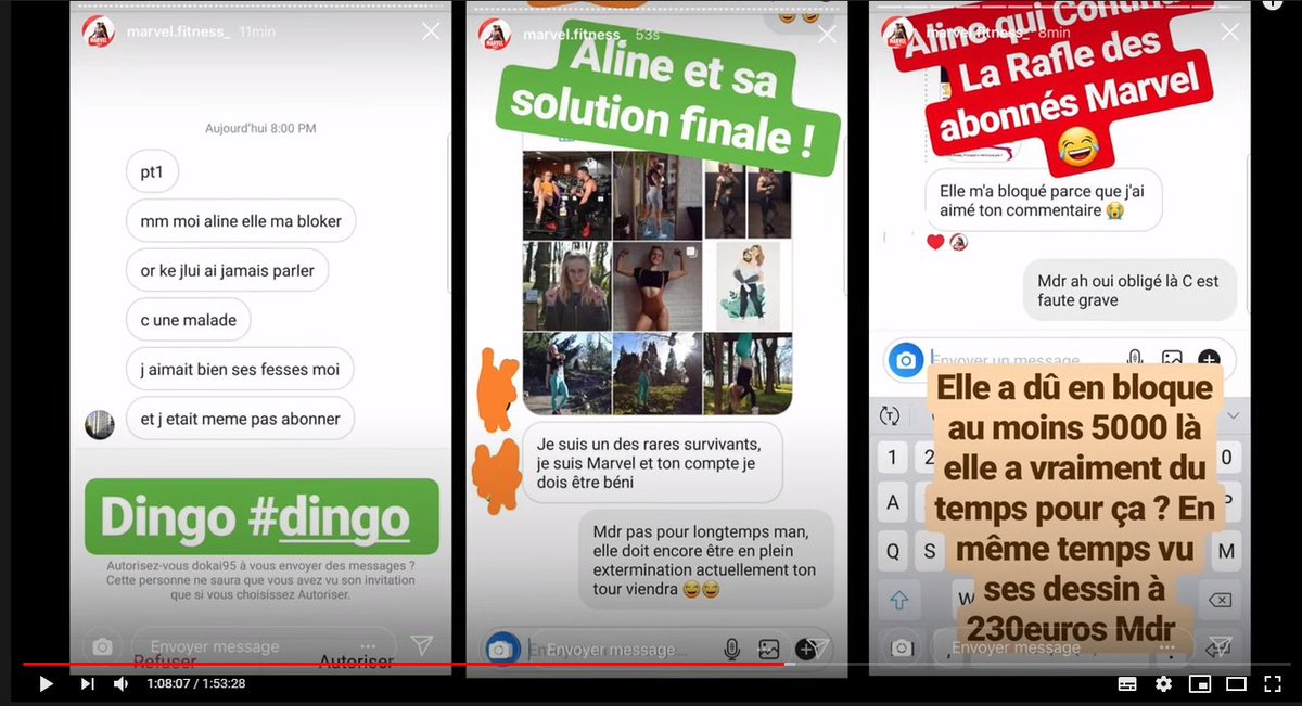 Les abonnés s'en rendent compte. Et finalement on retrouve les mêmes mechanisme de harcélement qu'on a vu ici avec les "RT si t'es bloqué-es par:" Ici on peut utiliser les logiciels qui bloquent tous les follows de plusieurs compte, sur insta elle a dû faire à la main.