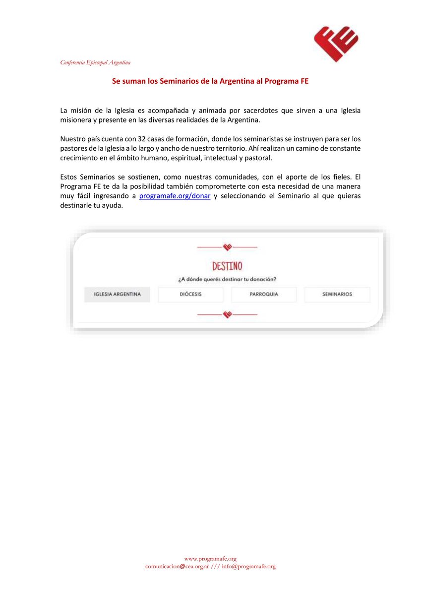 EpiscopadoArg's tweet image. Se suman los Seminarios al @Programa_FE ❤️
Conoce más sobre el #ProgramaFE ingresando en → programafe.org/donar
#Comunicación #CEA