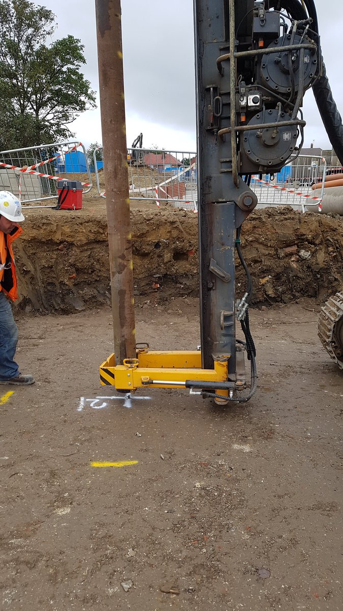 GP_Contracts's tweet photo. Here's our Delmag driven rig on a housing site in Sheffield, sporting a pair of new bespoke manufactured pile guide catch arms to make positioning of piles safer and more accurate  for our topman. Big thanks to our maintenance team for the great work. https://t.co/Ny95pcCZEW