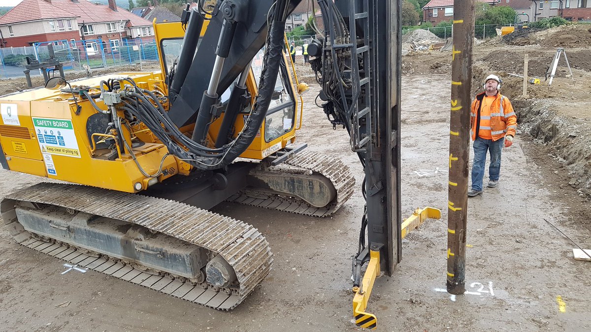 Here's our Delmag driven rig on a housing site in Sheffield, sporting a pair of new bespoke manufactured pile guide catch arms to make positioning of piles safer and more accurate  for our topman. Big thanks to our maintenance team for the great work.
