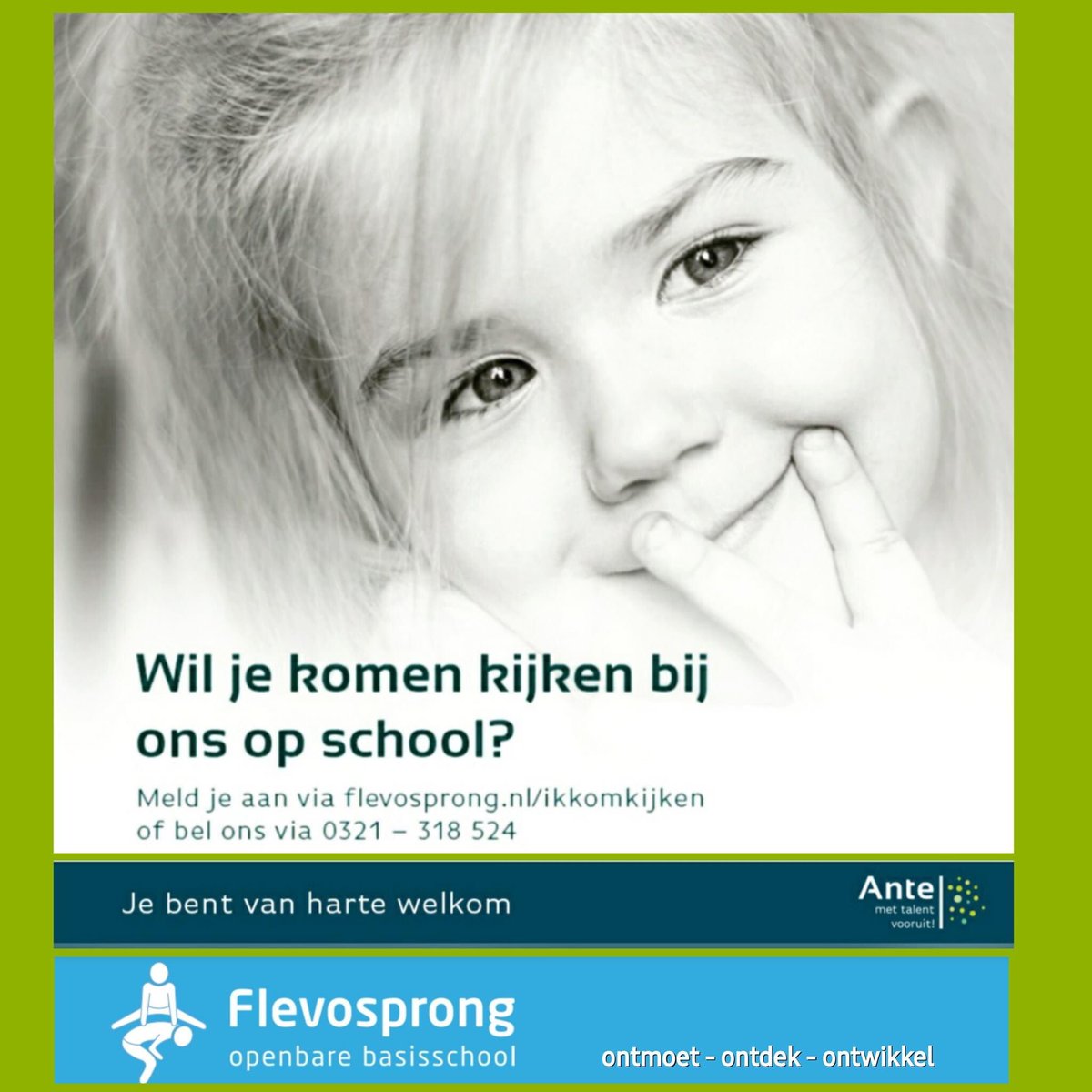 Door Corona komt helaas de Peuterochtend te vervallen. 
Bent u geïnteresseerd en wilt u graag een rondleiding dan kan u natuurlijk altijd een afspraak maken. 
U kunt zich via deze link hiervoor opgeven. 

flevosprong.nl/ikkomkijken

Tot snel!