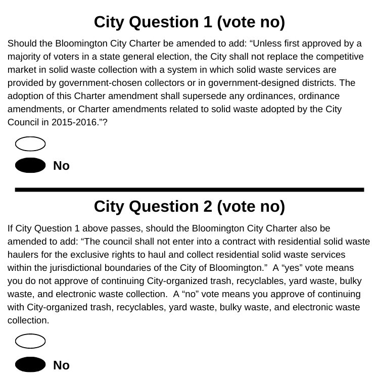 anitalynns's tweet image. So much of the “choice” campaign is on false premises. Nothing about the current system says people can’t create less waste. You still have to have it removed from your home weekly because trash piling up is a sanitation issue. Gross! Glad you’re voting no! #OrganizedCollection
