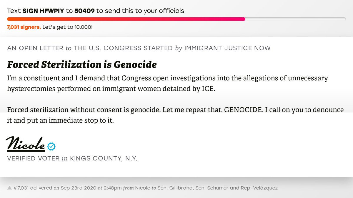 openletterbot's tweet photo. 🖋 Sign “Forced Sterilization is Genocide” and I’ll deliver a copy to your officials: https://t.co/WZeXRHCQnl

📨 No. 7,031 is from Nicole to @GillibrandNY, @SenSchumer and @NydiaVelazquez #NY07 #NYpolitics #NYpol https://t.co/m558GYRWdx