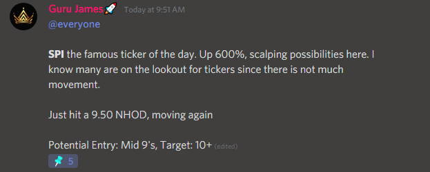 JamesVIP's tweet photo. Awesome day today so far with my entry of $SPI
Currently Priced at 29.32, peaked at 40.67 going for a 300-500% gain depending on sale
Looking forward to finding the next big gainer
#StockVIP #newtwitter https://t.co/tC7EYhscB3