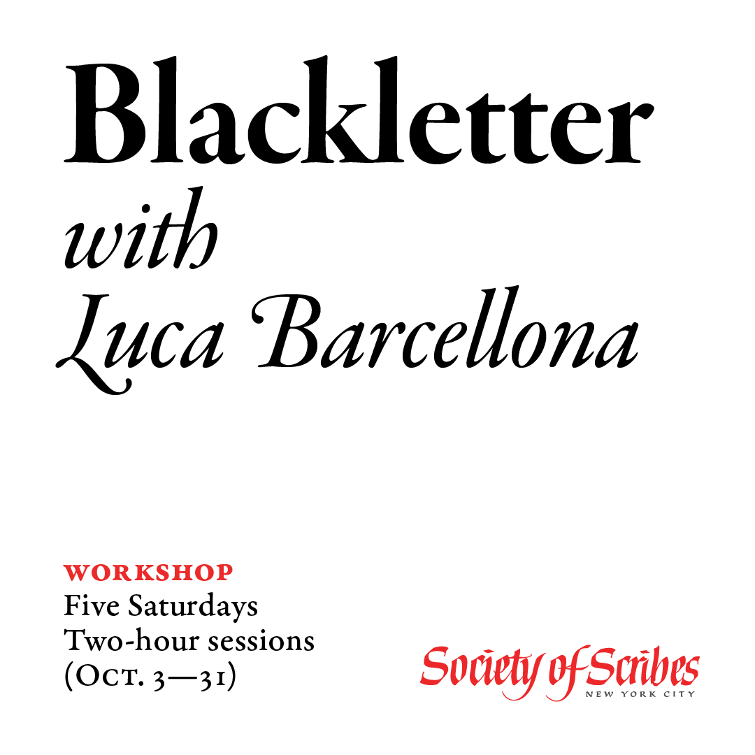 ScribesNYC's tweet photo. Luca Barcellona is one of the foremost practitioners and interpreters of blackletter today. In this five-week workshop, he’ll take you on a journey from the styles of textura to fraktur and beyond.

Learn more and register: https://t.co/dXktjK7aEb https://t.co/BPUEJQplra