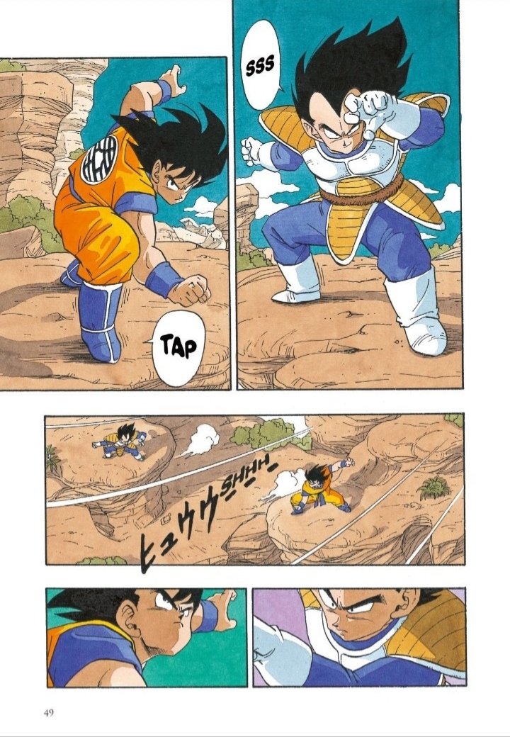 Vegeta est à ce moment là un homme sûr de lui, cruel, n'hésitant pas à tuer ses ennemis comme alliés. Une personne détestable et arrogante. Mis à mal dans son combat contre Goku, il lui dépontrera la différence entre un sayan de bas rang et l'élite sayan.