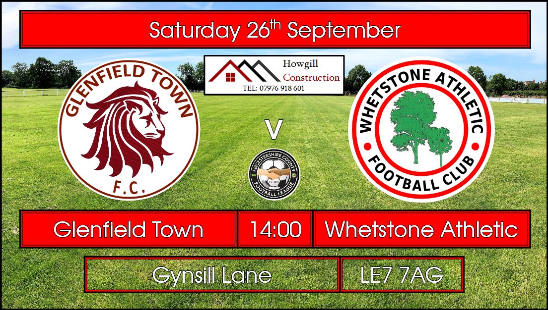 Next up...

🆚 <a href="/Glenfieldtown/">Glenfield Town FC</a> 

🏆 <a href="/LeicsCFL/">LCFL Sponsored by Uptonsteel</a> Prem

🗓 Saturday 26th September

🕑 2pm kick off

📍 Gynsill Lane | LE7 7AG