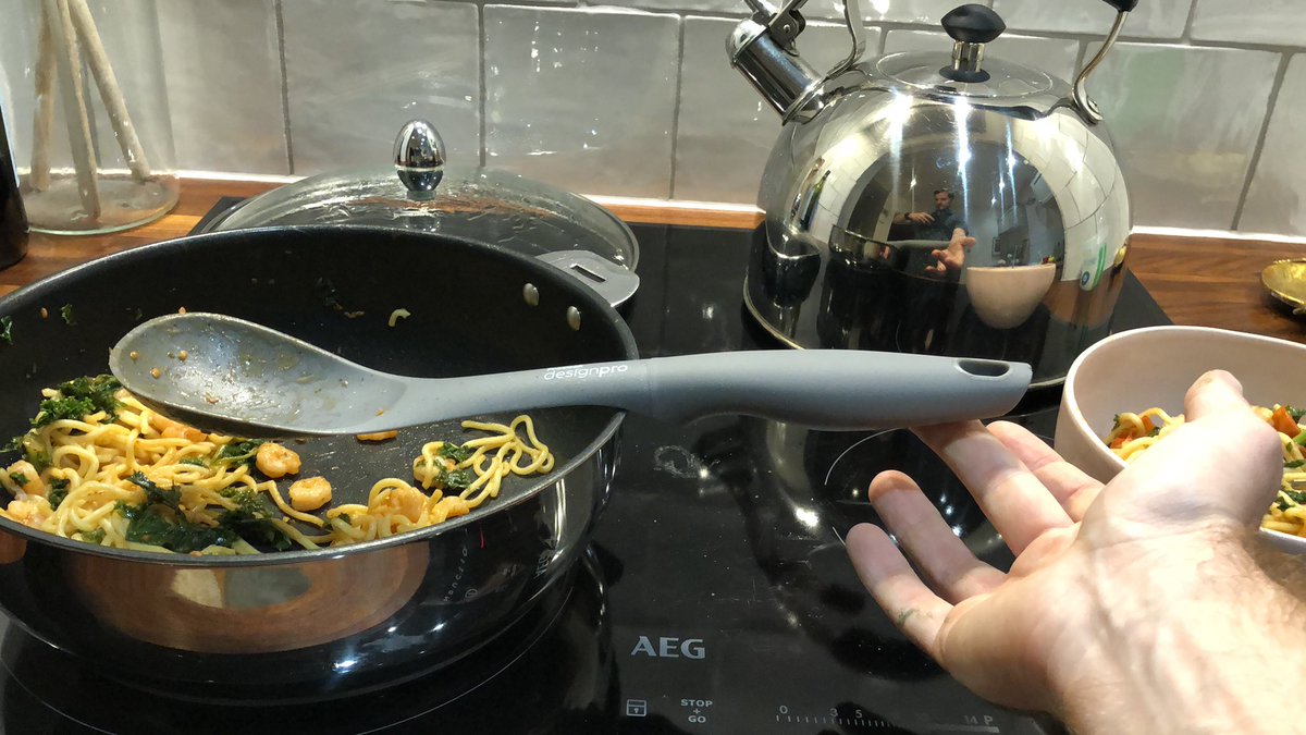 Chilli_A's tweet photo. @ProCookUK love the design guys but a spoon that’s heavier at the handle end... really?! It just keeps falling out of the pan if placed at the  wrong point https://t.co/zA6pmugTLE