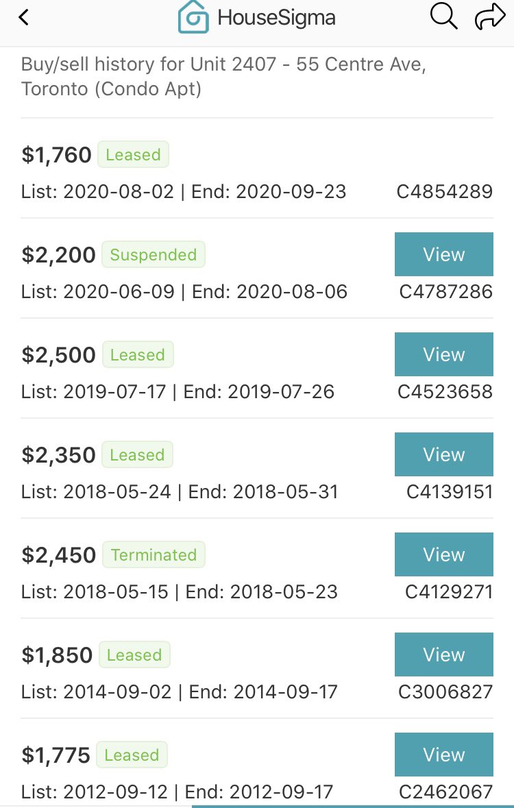 The Latest in Toronto RentsThis one is a WOW!  This unit was just leased for slight below the 2012 rented price!!A massive ~30% drop in revenue from the 2019 peakThis means over a decade of neg real rent growth during an epic condo boom in a world class city #cdnecon