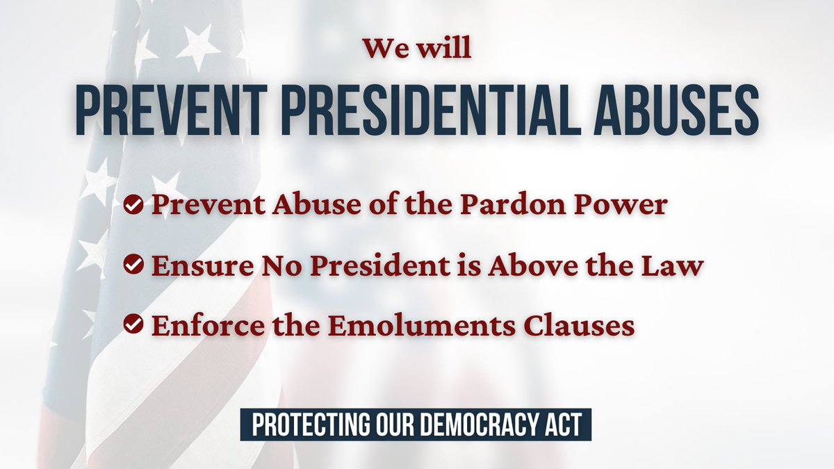 President Trump has trampled on American democracy. 
 
But House Democrats will protect and strengthen it for generations to come.
 
The #ProtectingOurDemocracy Act will prevent presidential abuses, restore our system of checks &amp; balances and protect our elections.