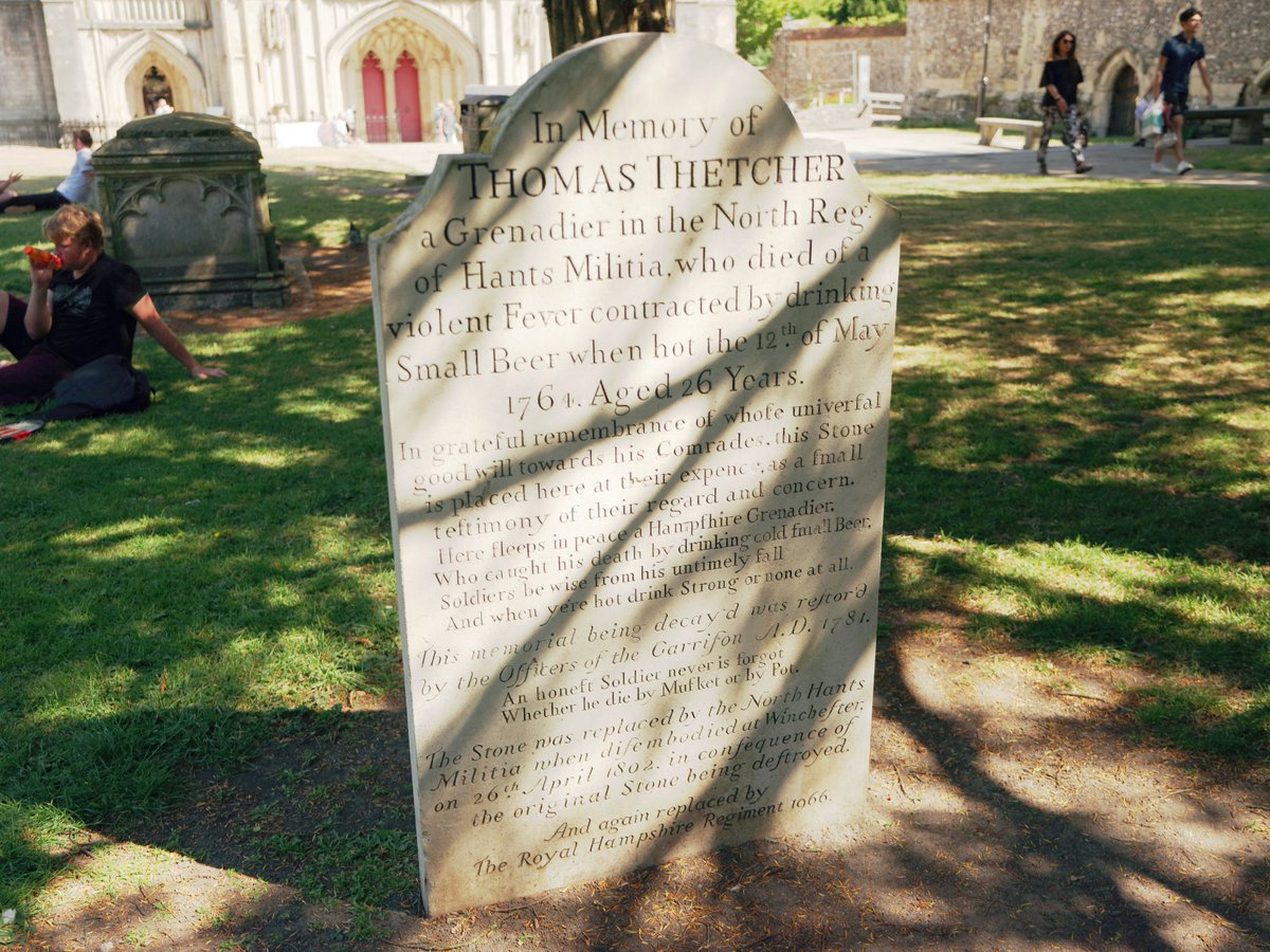 2/n Also (just outside) Winchester Cathedral, the old tombstone that later inspired one of the two founders of Alcoholics Anonymous. My old photo, but stay tuned for divers and water-sculptures.