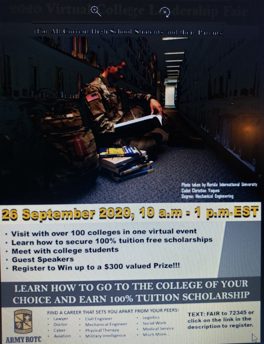 Please join us on Saturday, 26 September 2020 from 9-12 PM during 2020 Virtual College Leadership Fair. Join our #Rattler team @StMarysU @5thBrigadeROTC. Please visit table #79 for additional information or contact Mr. Varela at 210-436-3415 and/or augustine.varela.civ@mail.mil
