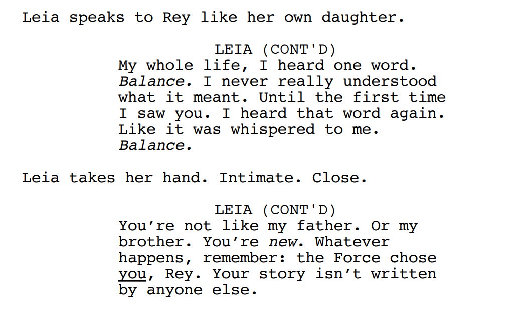 More talk of balance, the light, and the dark, with Luke. And Rey has anger that is compared to Anakin's.Then similarly, Leia had heard the word "balance" when she saw Rey. Rey is once again compared to Anakin, only this time how she's not like him. But the Force chose her.