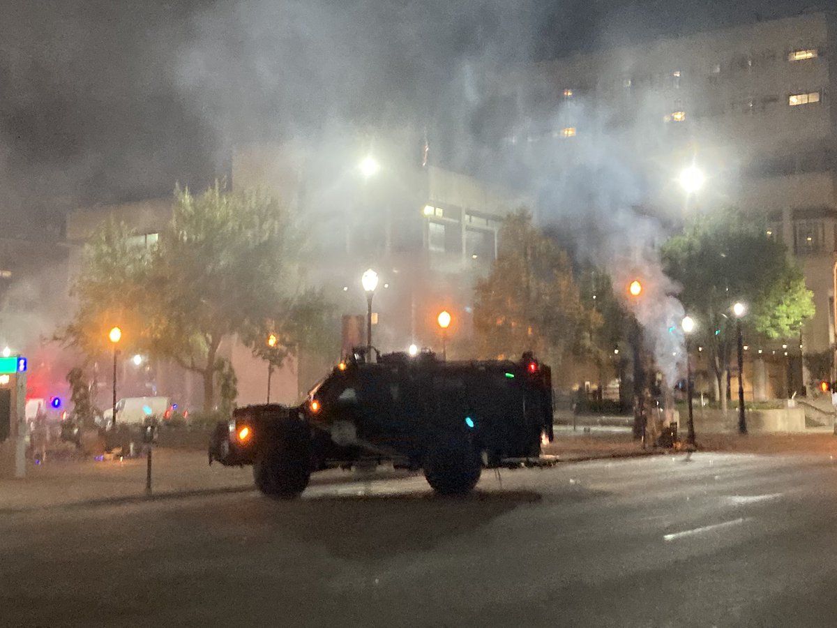 Not smelling tear gas, just smoke. Heard some flash bangs too.