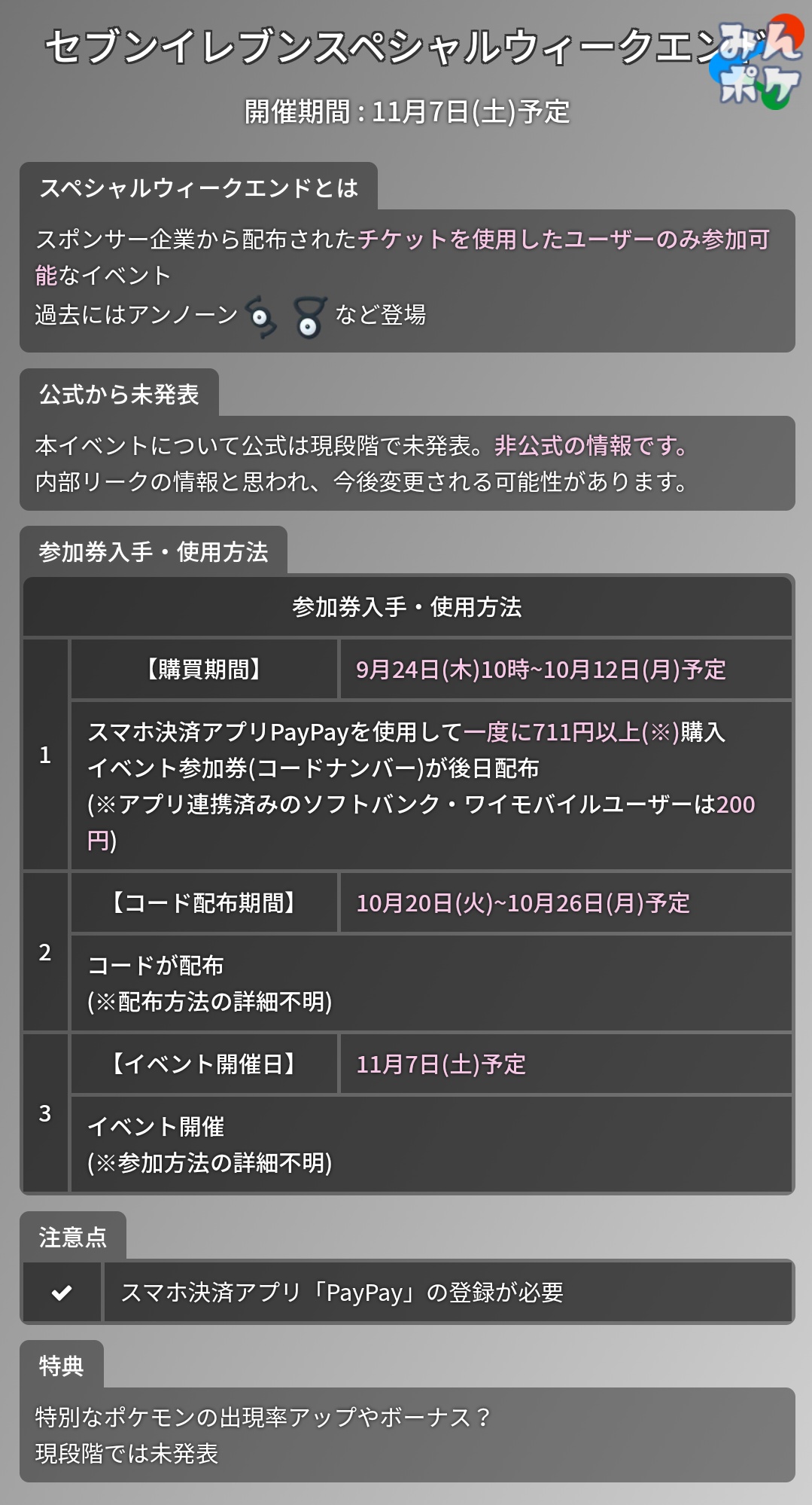 ポケモンgo攻略 みんポケ Pa Twitter セブンイレブンスペシャルウィークエンド 続報 セブンイレブンの社内向けに改めて連絡があったようで 以前の情報通り本日9 24 木 から参加券の受付を開始する可能性が高そうです 詳細はこちら T Co Ltbhikujaf