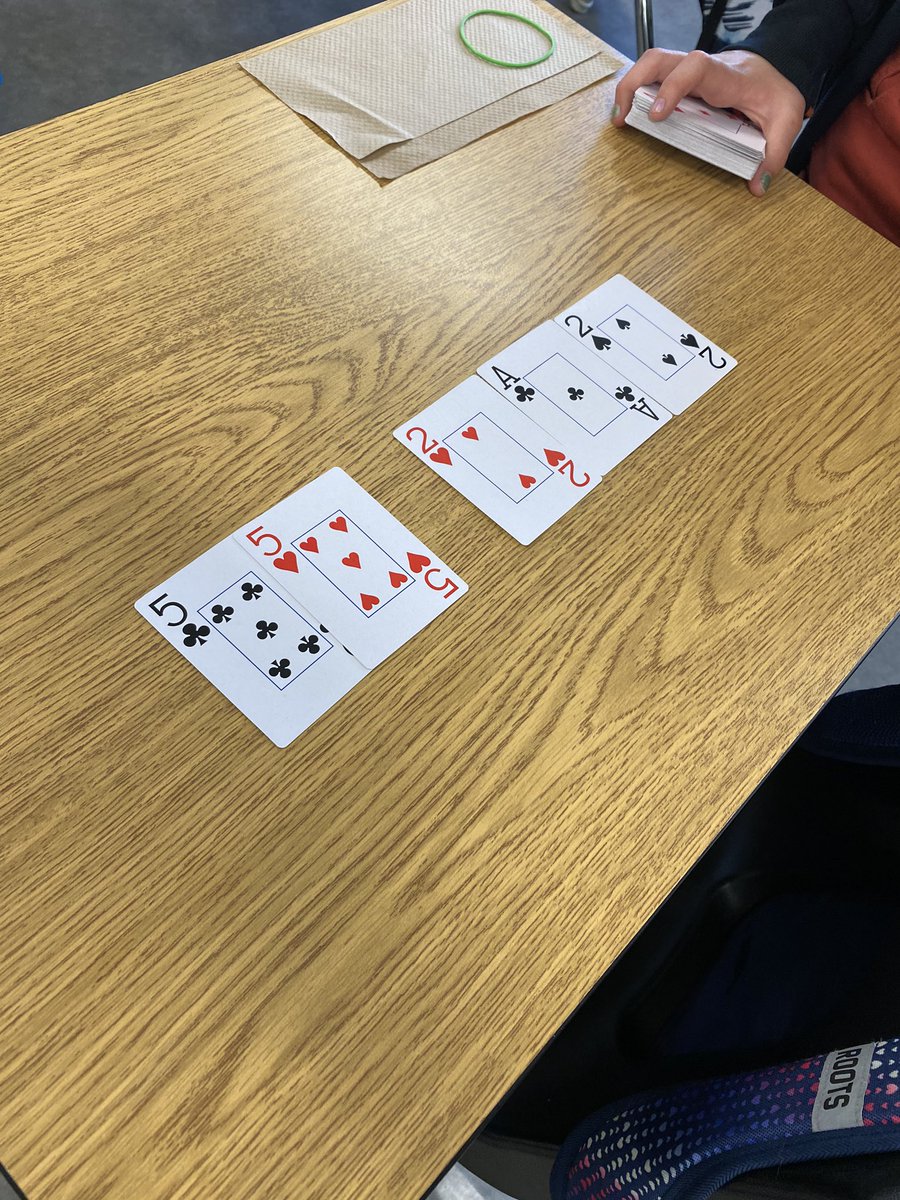 MsGLynch's tweet photo. Working on place value and making numbers with a deck of cards. Students chose to use an Ace as 0 to ensure that each place value was represented. #exploringnumbers https://t.co/eJ9Rr7R8Ng