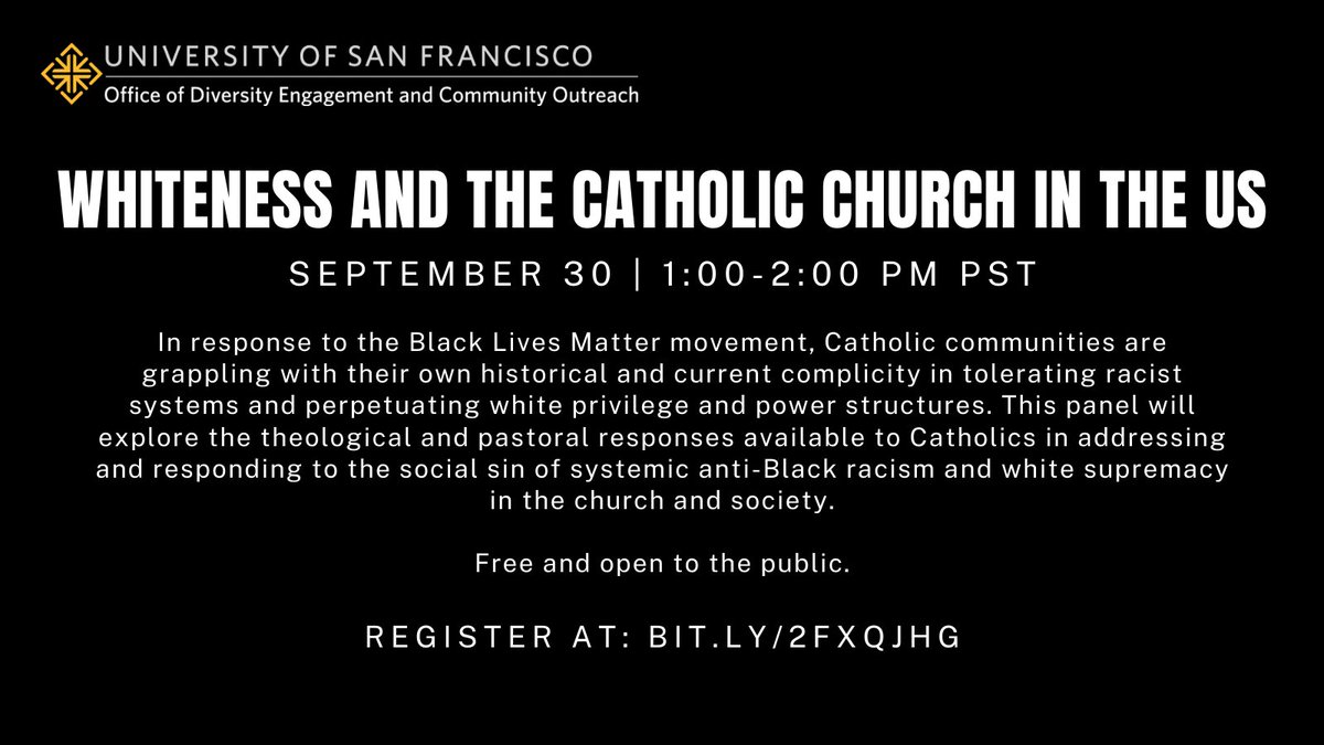 AJCU (@jesuitcolleges) on Twitter photo Next Wednesday, 9/30, <a href="/USFDiversity/">USF Diversity</a> <a href="/usfca/">University of San Francisco</a> will launch "Where Do We Go From Here? An Equity, Racial Justice, and Reconciliation Series" on legacies of anti-Black racism and movements toward reconciliation. The #JesuitEducated network is invited to tune in: usfca.edu/event/2020-09-… Next Wednesday, 9/30, <a href="/USFDiversity/">USF Diversity</a> <a href="/usfca/">University of San Francisco</a> will launch "Where Do We Go From Here? An Equity, Racial Justice, and Reconciliation Series" on legacies of anti-Black racism and movements toward reconciliation. The #JesuitEducated network is invited to tune in: usfca.edu/event/2020-09-…