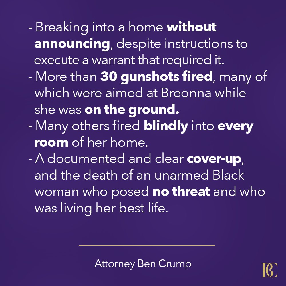 AttorneyCrump's tweet photo. Today’s indictment is outrageous and offensive to Breonna Taylor’s memory, yet another example of no accountability for police. Full statement: (1 of 2) https://t.co/pmurOrV5My
