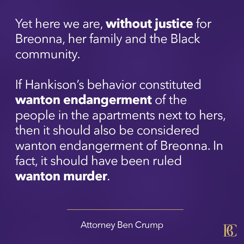 AttorneyCrump's tweet photo. Today’s indictment is outrageous and offensive to Breonna Taylor’s memory, yet another example of no accountability for police. Full statement: (1 of 2) https://t.co/pmurOrV5My