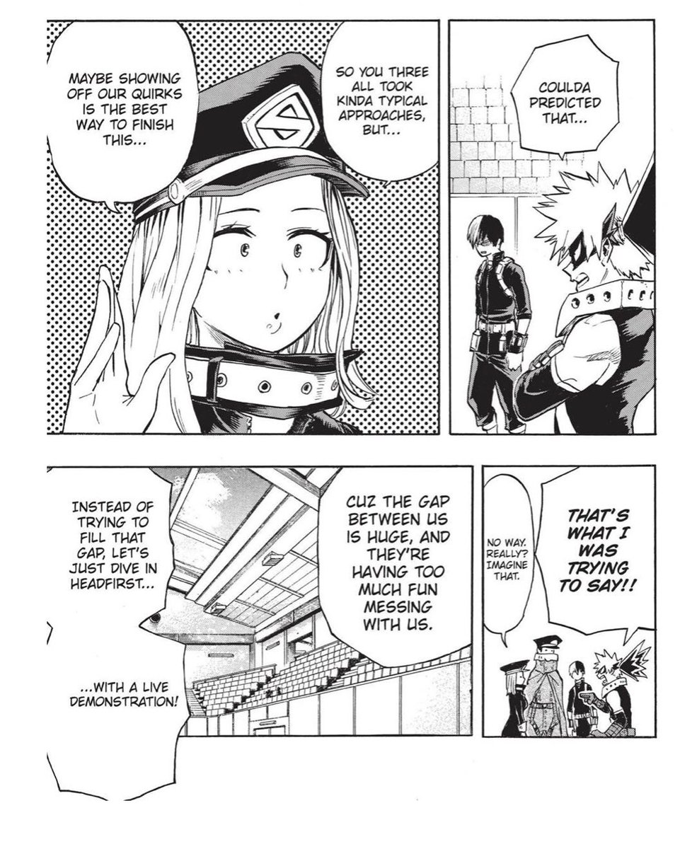 And then it’s clarified by the last panel that bakugo just wanted to use quirk.The moral of the chapter is to be a hero that “not only win fight but also win heart”. And it’s just them growing and problem solving. They only hint abuse for shoto