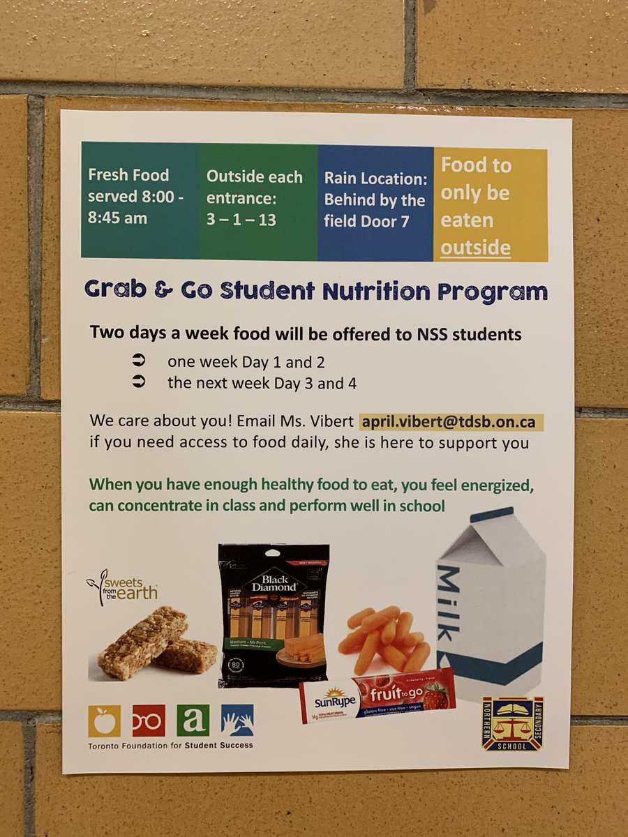 Breakfast snacks at Northern 8:00 to 8:45 am outside of each entrance where students sign in (entrance 7 if it is raining) #NSSnutrition