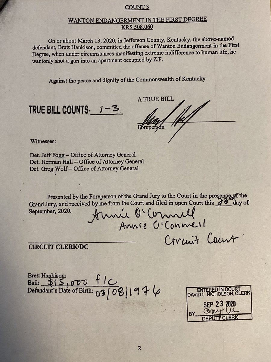 AymanM's tweet photo. They literally did the opposite of “say her name”. After investigating the killing of Breonna Taylor for 6 months, here is the 2-page indictment that was rendered against one officer for wanton endangerment. The indictment makes no explicit mention of her name #BreonnaTaylor https://t.co/Vl90sxnhhA