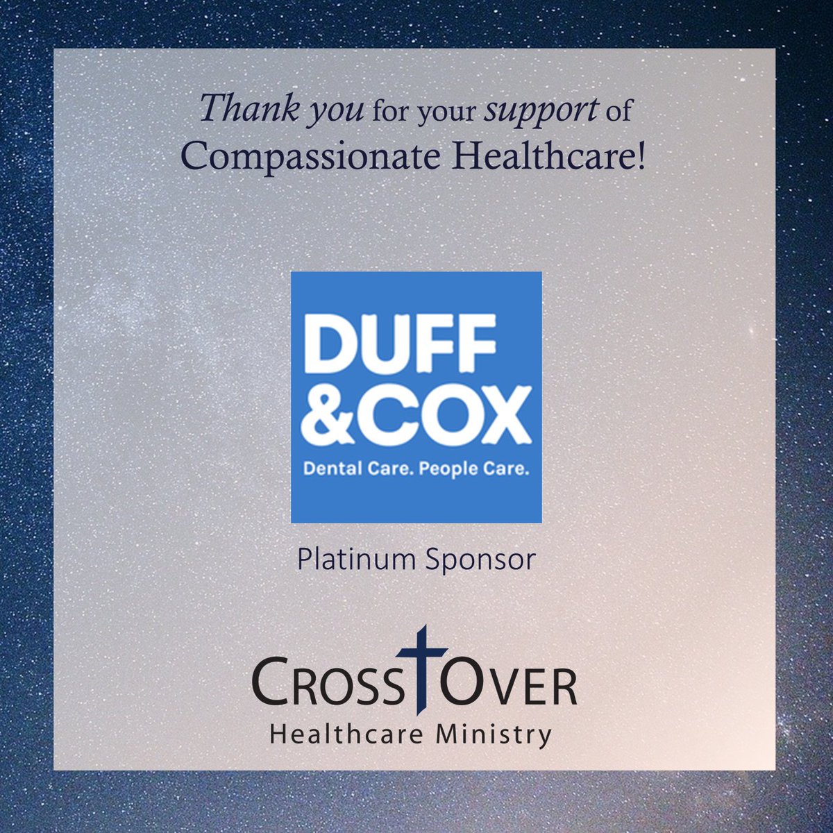 4CrossOver's tweet photo. Thanks so much to Drs. Duff &amp; Cox for being a platinum sponsor of our Compassionate Care Awards! You can still register for this October 1 virtual event. Visit https://t.co/hrV4jbyeUE for more information. #CrossOverCCA https://t.co/IE55W70G3Q