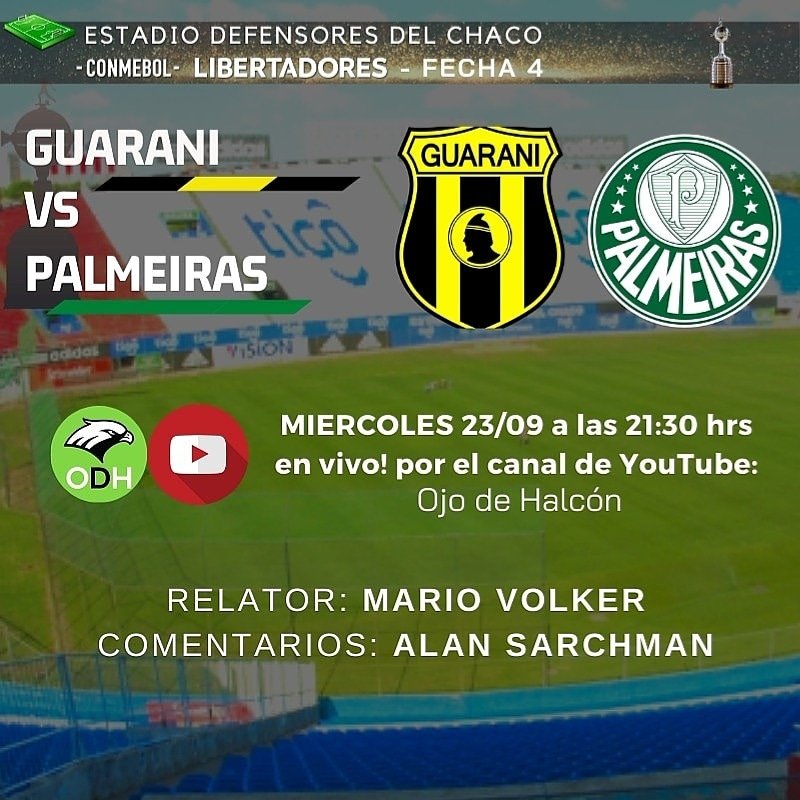 mariovolker9's tweet photo. Hoy te lo relato.
Desde las 21:30
#Palmeiras #Guarani #CopaLibertadores2020 #ojosdehalcon
#futbol #YouTube #partido
#Paraguay #Brazil https://t.co/BST817oBHv