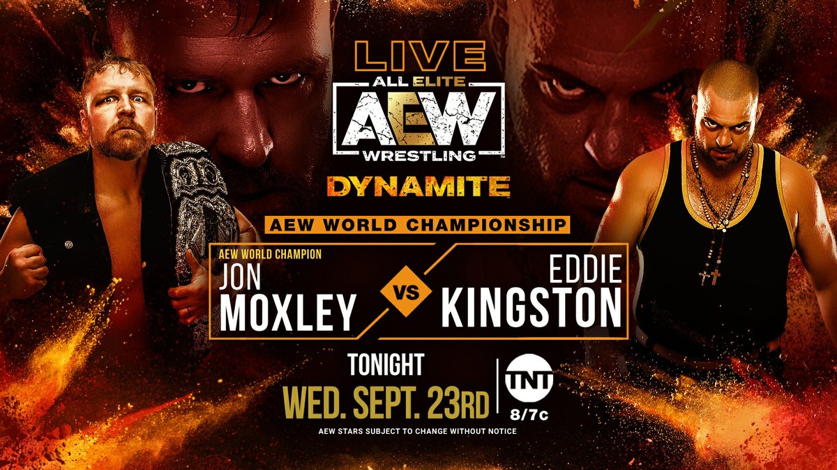 AEW's tweet photo. NEW CHAMPIONSHIP MATCH ADDED
@MadKing1981 steps up to challenge @JonMoxley for his AEW World Championship.
Will it be #AndStill? Or #AndNew?

WATCH #AEWDynamite TONIGHT on @TNTDrama at 8e/7c. https://t.co/J3ANWPNq1P