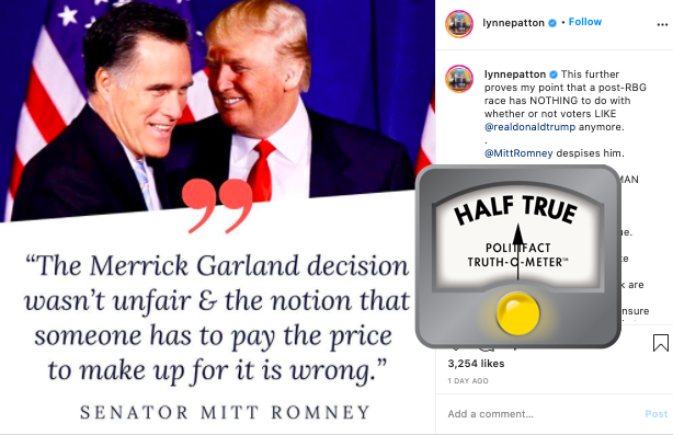 PolitiFact's tweet photo. NEW: This quote is paraphrased. Sen. Mitt Romney said what happened to Judge Merrick Garland in 2016 "wasn't unfair because it was consistent with history, it was consistent with precedent." https://t.co/gyuEOv2Aa6 https://t.co/ar3fZPWqLp