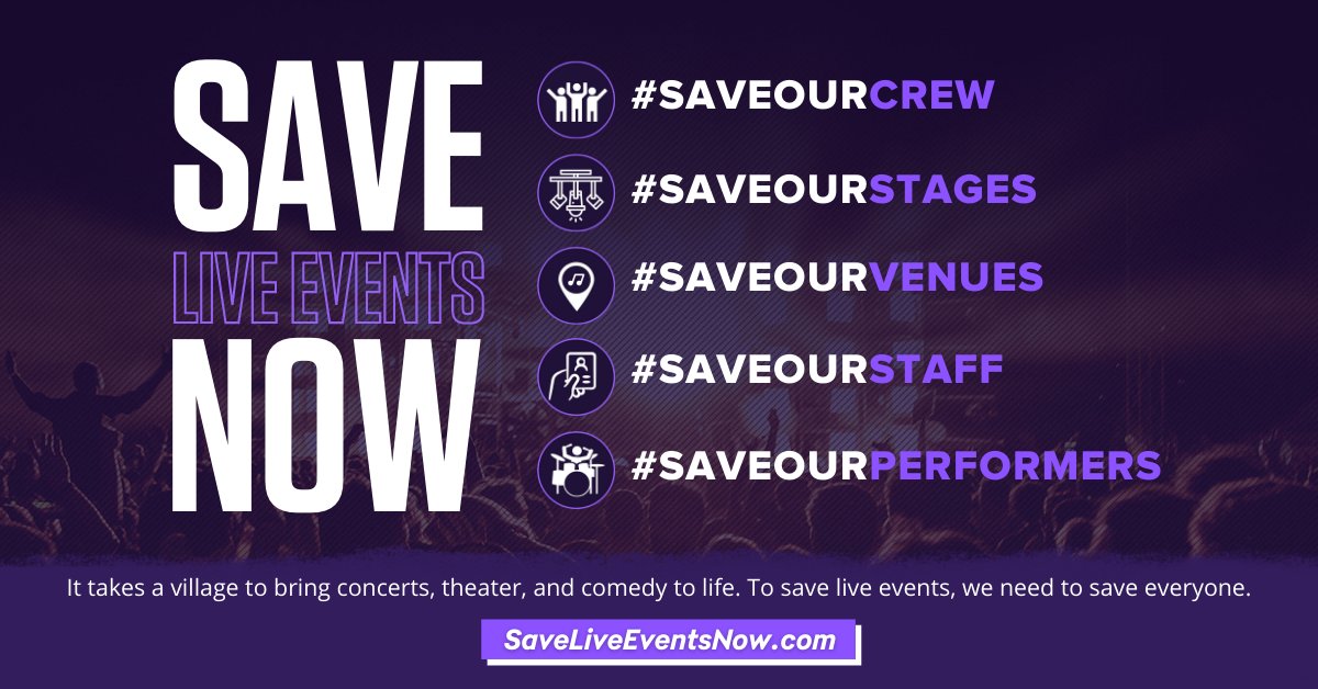 GRAMMYAdvocacy's tweet photo. Saving stages is only a small part of what our industry needs. We also need to save the people who power live events so that they can bring music, theater, and comedy back when the show can go on once again. 

Here are ways you can help: https://t.co/UrBOTIxmQo #SaveLiveEventsNow https://t.co/5w1PBpLlcY