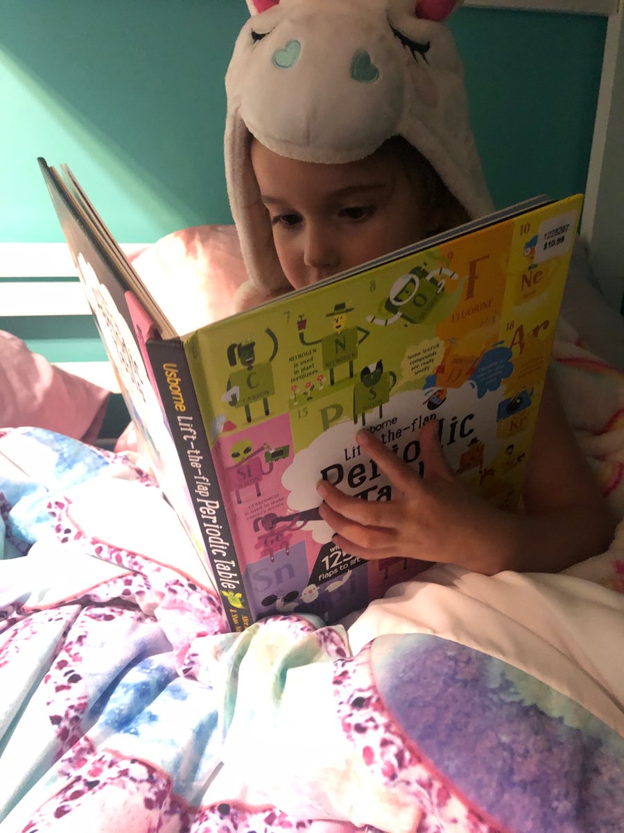 7. "Usborne Lift-the-Flap Periodic Table" by Alice James has Samantha Kuula's daughter captivated as her regular bedtime story.  #SciLit