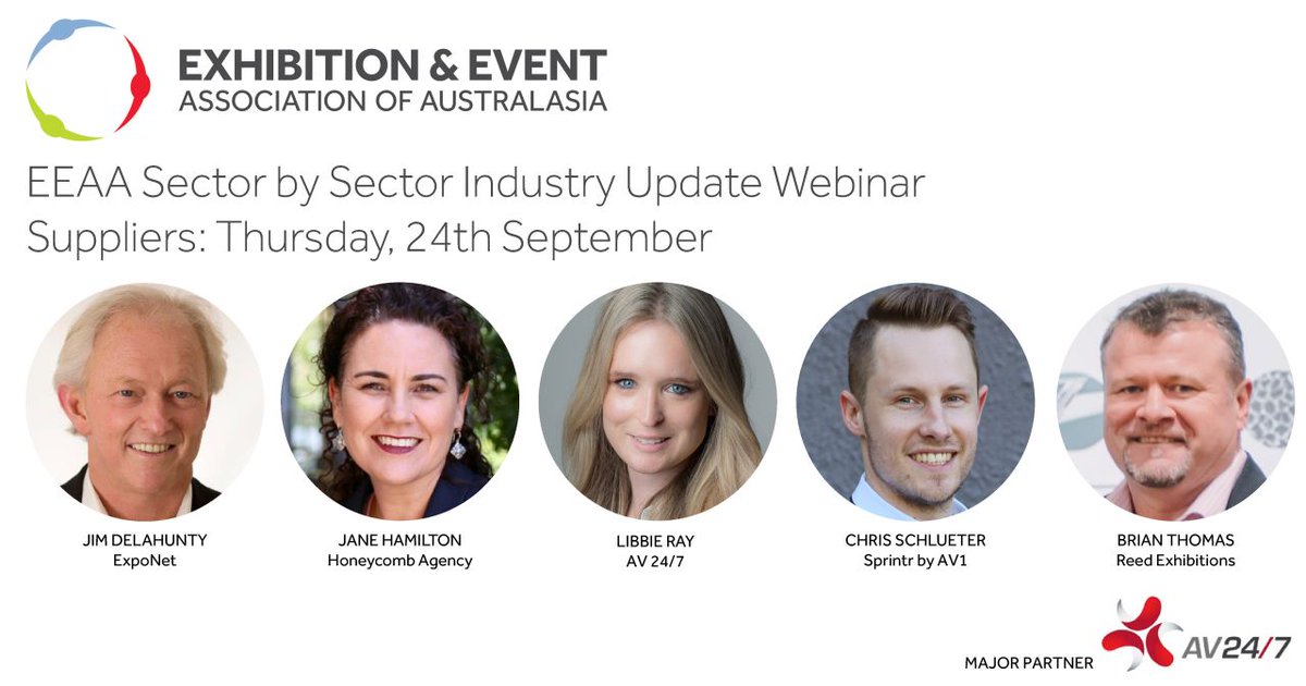 Our Sector by Sector Supplier Update kicks off at 12 noon today, live from the AV 24/7 Pty Ltd Studio 24/7 in Chippendale. Hear from Libbie Ray, Jim Delahunty, Jane Hamilton and Chris Schlueter. Registered participants only.
#wemakeevents #business #expoready