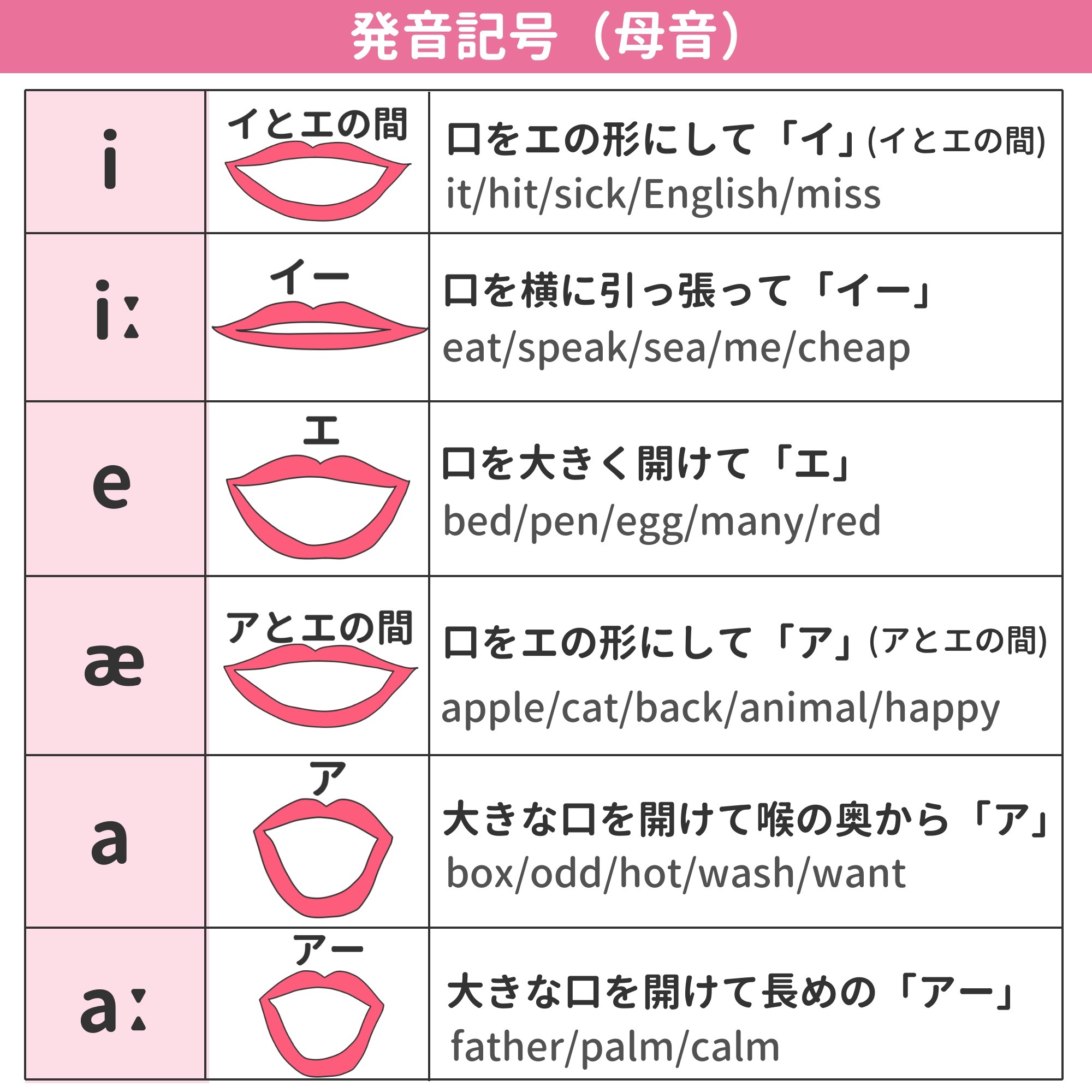 ミトママ 英語学習 発音記号 曖昧にしてませんか 一度じっくり向き合っておくと リスニング能力が向上する 音源に頼らずに正しい発音がわかる スペルと音が一致するので学習効率が上がる 今回は 母音の発音記号 24種類をゆる下手なイラスト付き