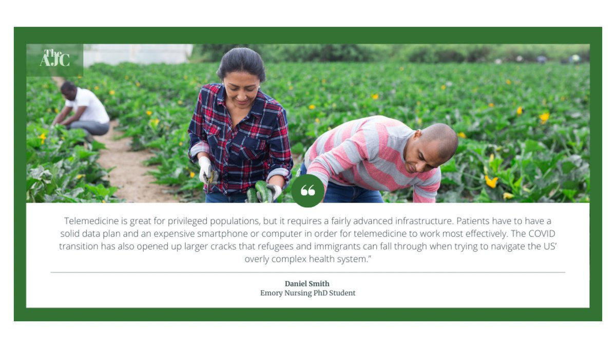 Nurse leader and PhD student, Daniel Smith, explains to the <a href="/AJC/">Atlanta Journal-Constitution</a> how Emory Nursing’s ongoing collaboration with Georgia migrant farmworkers has been impacted by #COVID19 

bit.ly/3mMtTn1