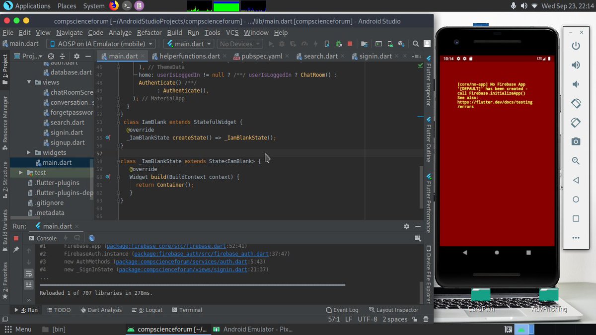 Officialmp3nobs's tweet photo. some help here guys, ran into this error while coding my app in flutter. keeps showing this error "[core/no-app] No Firebase App '[DEFAULT]' has been created - call Firebase.initializeApp()"
#proudlyflutterdeveloper 
#100daysofcode #CodeNewbie #DEVCommunity #Flutter #flutterdev https://t.co/GGIXgUix3R