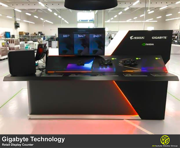 artsolute's tweet image. Our Gigabyte Retail Display Counter finally arrived in Canada Computers &amp;amp; Electronics and we had it gorgeously set up. This pop-up display provides a high-tech shopping window to enhance user experience and deepen customer&apos;s engagement with the brand. 
#displaycounter #branding