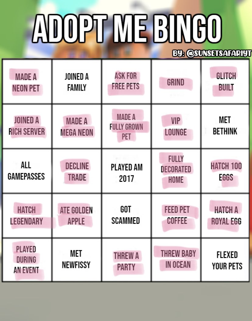 Adopt me pets! Bingo Cards - WordMint