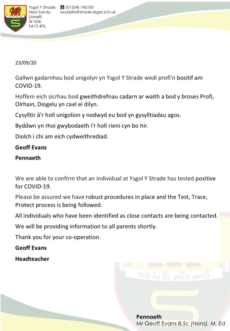 Ysgol_Strade's tweet image. Neges bwysig at sylw rhieni a disgyblion Ysgol y Strade / An important message for pupils and parents of Ysgol y Strade