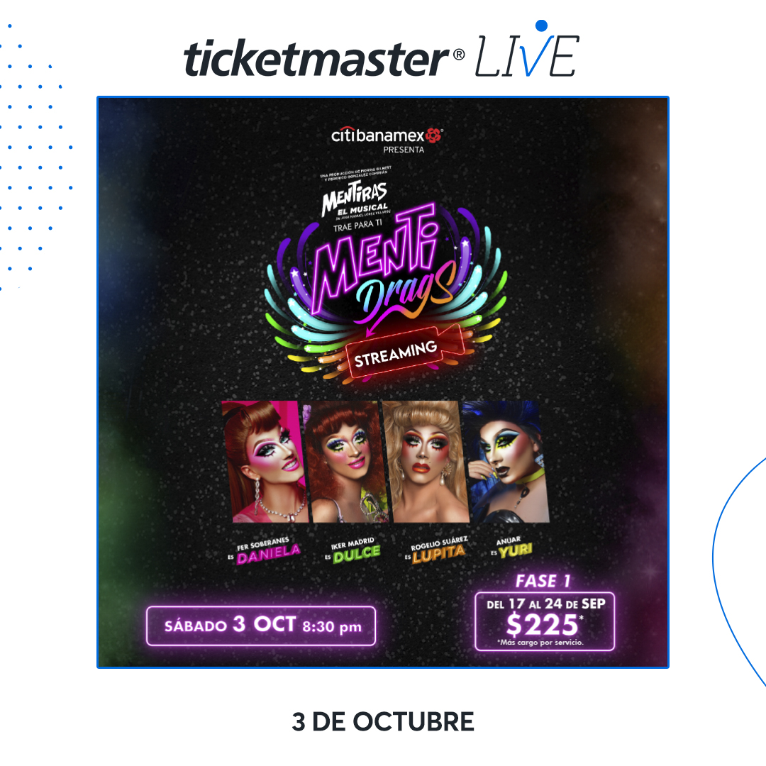 🎭 Mañana termina la fase 1 para comprar tus accesos para ver #Mentidrags en nuestra plataforma #TicketmasterLive. Aprovecha y adquiere el tuyo ahora mismo desde aquí 👇 bit.ly/MentidragsTmLi…