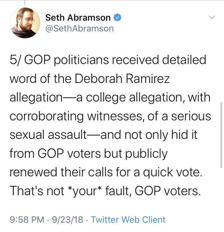 I needed an entire tweet to highlight  @SethAbramson, who said of  @MichaelAvenatti and his invented claims “the man plans to run for president; my gut tells me he doesn’t go public with these allegations unless he’s got some pretty compelling witnesses and evidence”