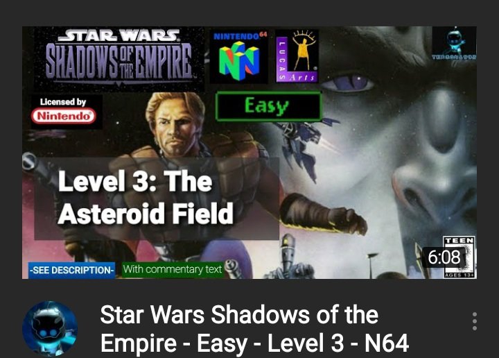 Techman1992's tweet image. youtu.be/fWOGAKWPjPI Afternoon, everyone. 🙂👋🏻 I uploaded my playthrough of the 3rd level of Star Wars Shadows of the Empire on easy mode. Here is the link. #Starwarsshadowsoftheempire #Nintendo64 #Asteroidfield
