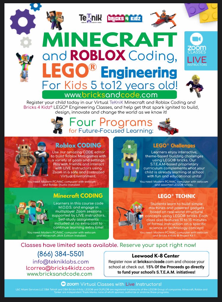 Leewood K 8 Center On Twitter What More Could Kids Ask For Minecraft Roblox And Legos All At Once Check Out This Awesome Opportunity To Learn Coding And Engineering Mdcps Mdcpssouth Https T Co Wbauwavyds - roblox how to detect when someone gets in a seat