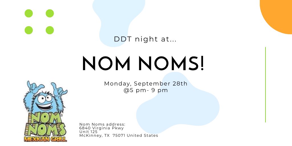 Come join us at Nom Noms Monday! Mention you’re with Drama Dawg Theatre, and proceeds will go towards the department! Be there or be 🟦